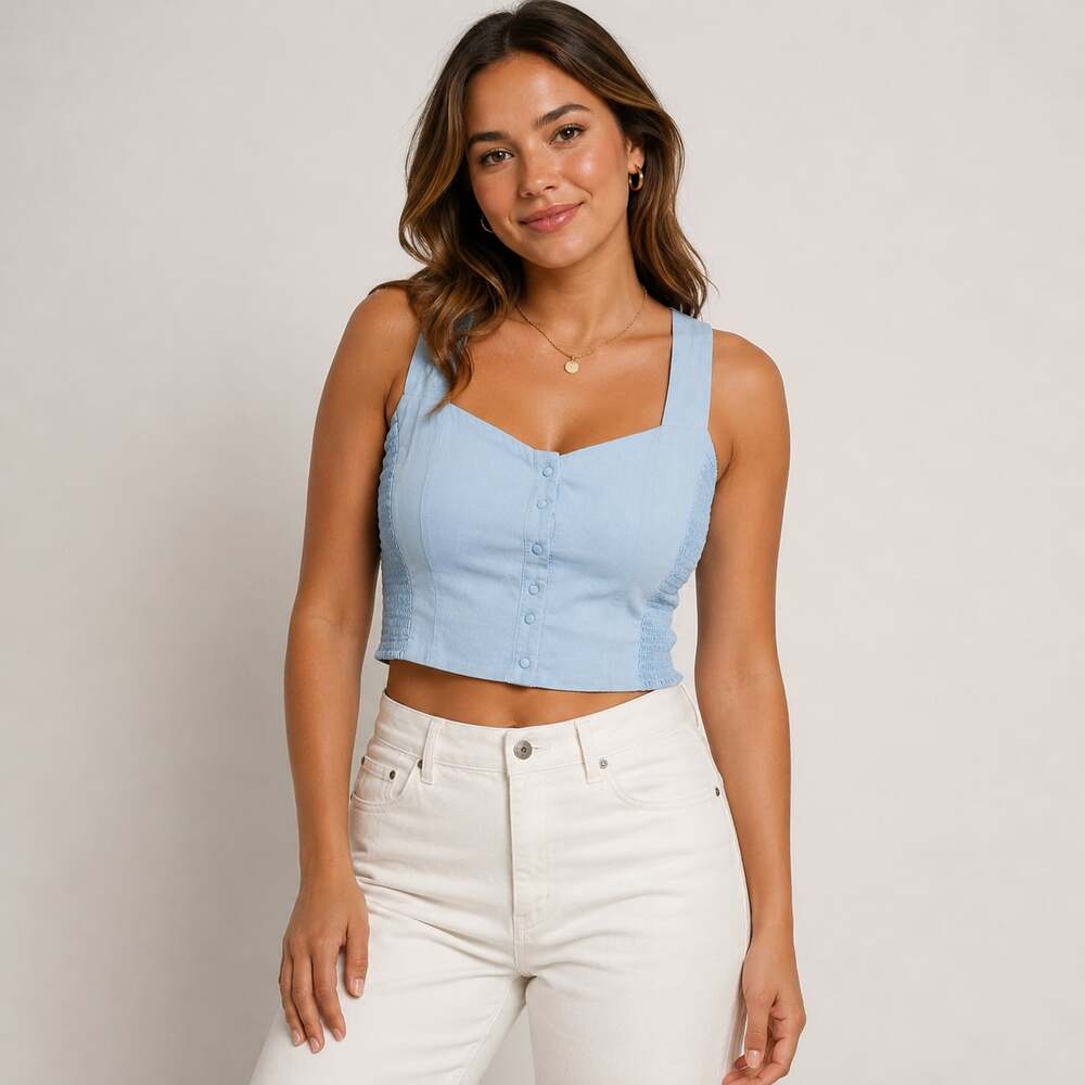 Old Navy XXL Baby Blue Linen Blend Tank Coastal Coquette Clean Girl